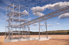 Projekt 3D z modelem wieży technologicznej i fragmentem estakady dla Riela Port Ust-Ługa.